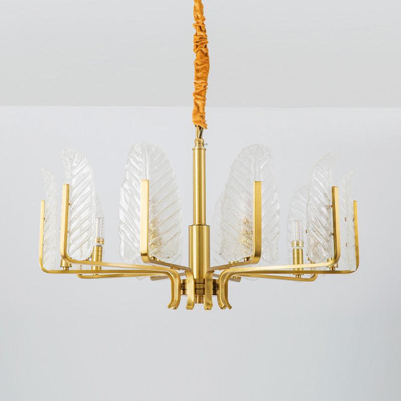6/8/10-Head Leaf Chandelier Lamp Postmodern Brass Pendant Light - Rebooters