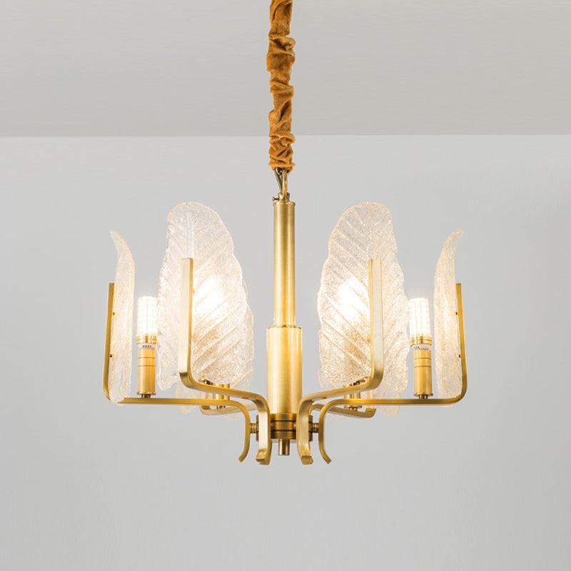 6/8/10-Head Leaf Chandelier Lamp Postmodern Brass Pendant Light - Rebooters