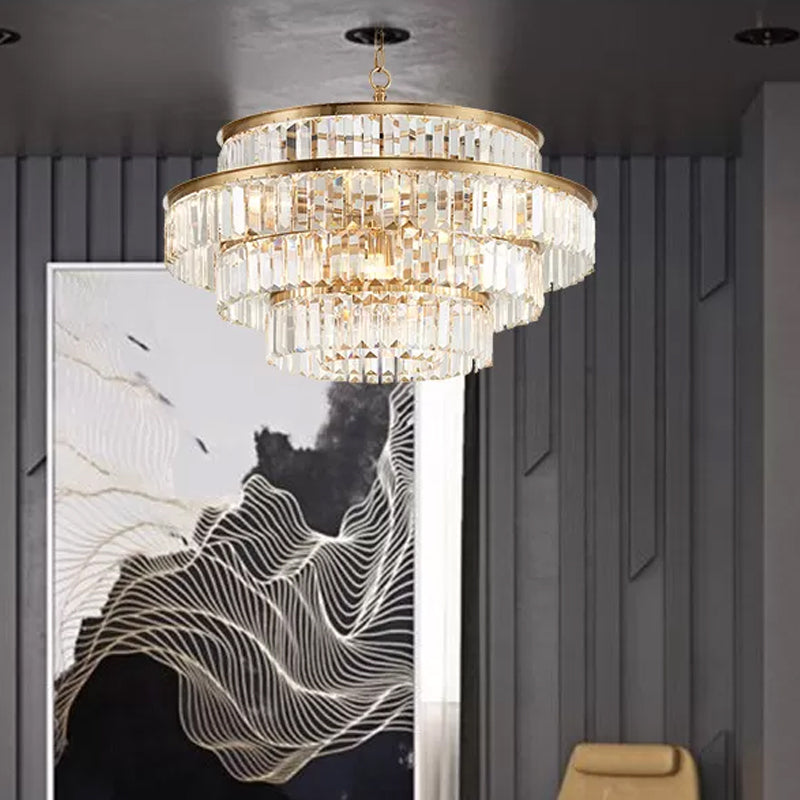 Prismatic Crystal Tiered Chandelier Modern Style 15-Bulb Gold - Rebooters