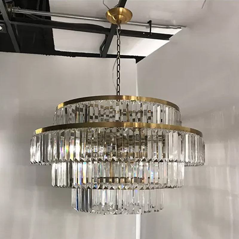 Prismatic Crystal Tiered Chandelier Modern Style 15-Bulb Gold - Rebooters