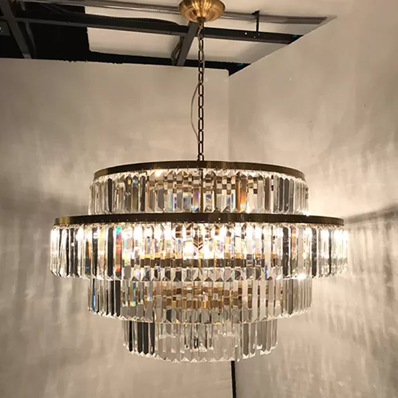 Prismatic Crystal Tiered Chandelier Modern Style 15-Bulb Gold - Rebooters