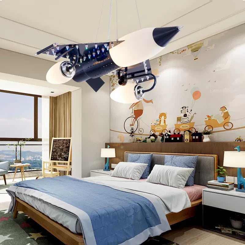 Fighter Airplane Pendant Light Cartoon Metal Chandelier Black - Rebooters