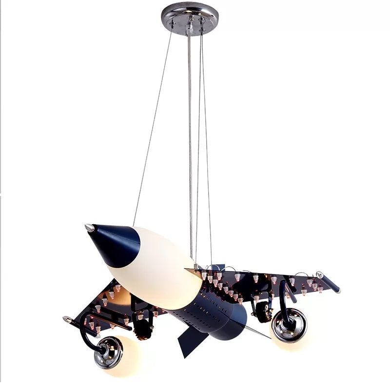 Fighter Airplane Pendant Light Cartoon Metal Chandelier Black - Rebooters