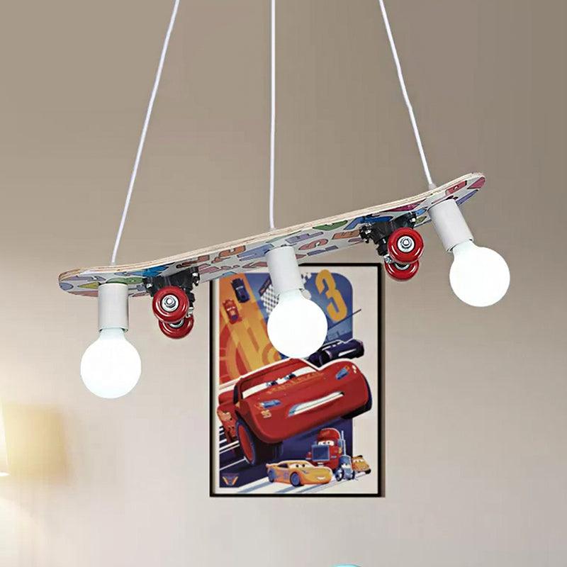 Wood Skateboard Hanging Light 3 Lights Sports Style Chandelier - Rebooters