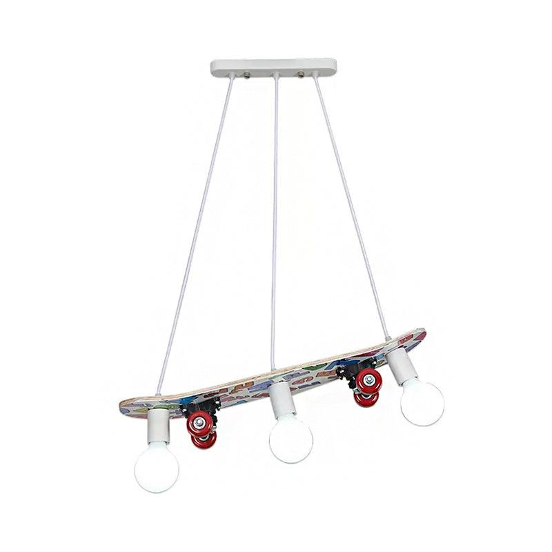 Wood Skateboard Hanging Light 3 Lights Sports Style Chandelier - Rebooters