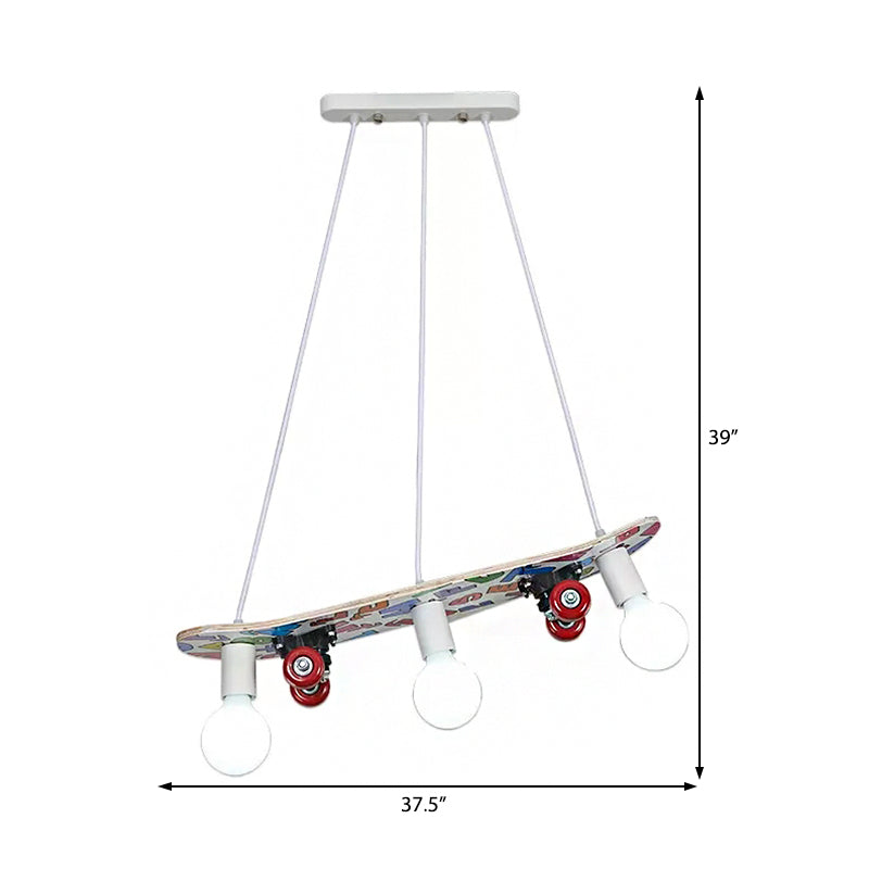 Wood Skateboard Hanging Light 3 Lights Sports Style Chandelier - Rebooters