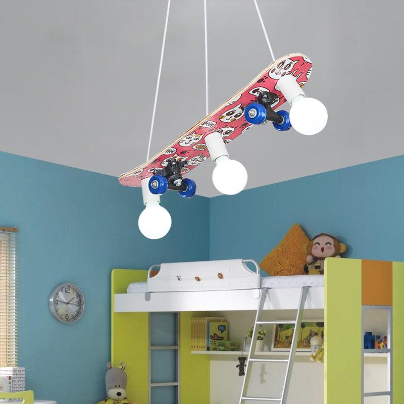Wood Skateboard Hanging Light 3 Lights Sports Style Chandelier - Rebooters