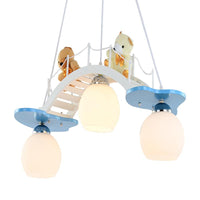 Child Bedroom Bridge Chandelier with Bear Wood 3 Lights - Rebooters