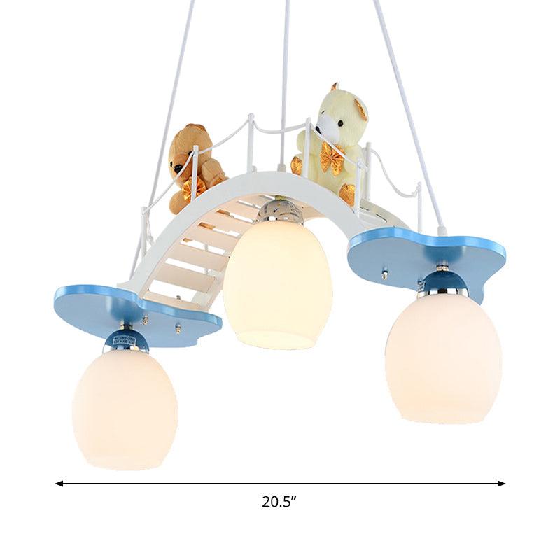Child Bedroom Bridge Chandelier with Bear Wood 3 Lights - Rebooters