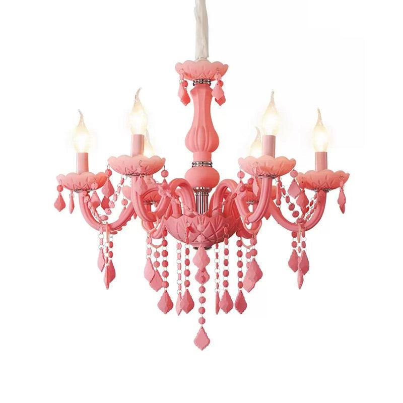 Macaron Stylish Suspension Light with Crystal Deco Candle Chandelier for Teen - Rebooters