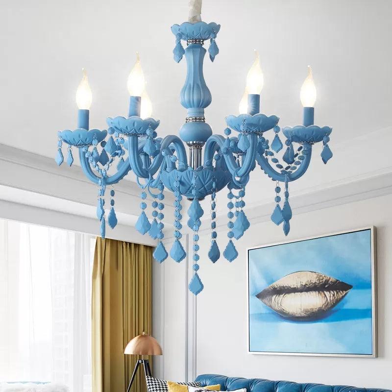 Macaron Stylish Suspension Light with Crystal Deco Candle Chandelier for Teen - Rebooters