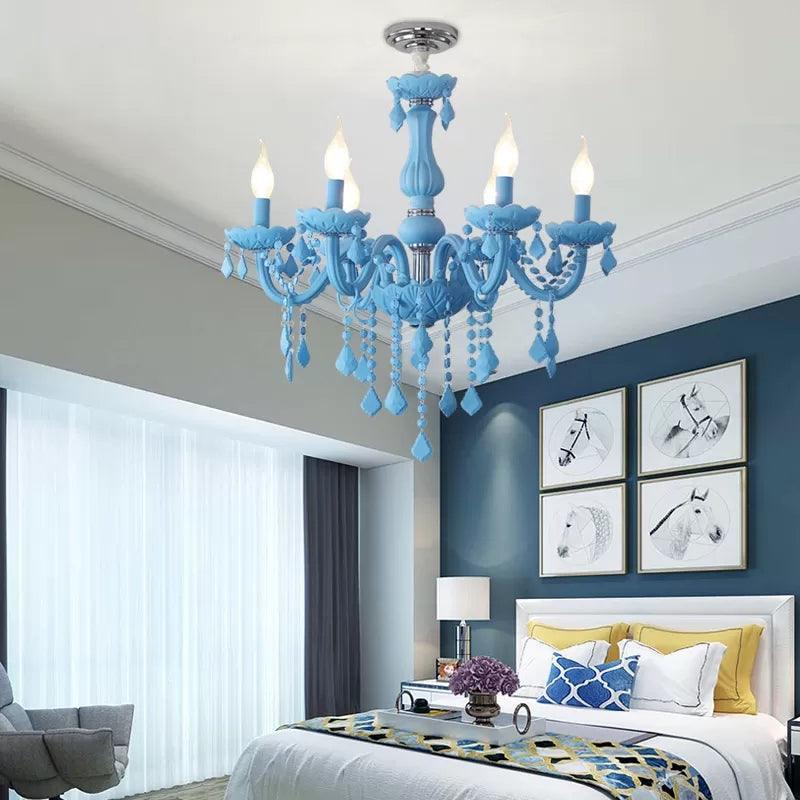 Macaron Stylish Suspension Light with Crystal Deco Candle Chandelier for Teen - Rebooters