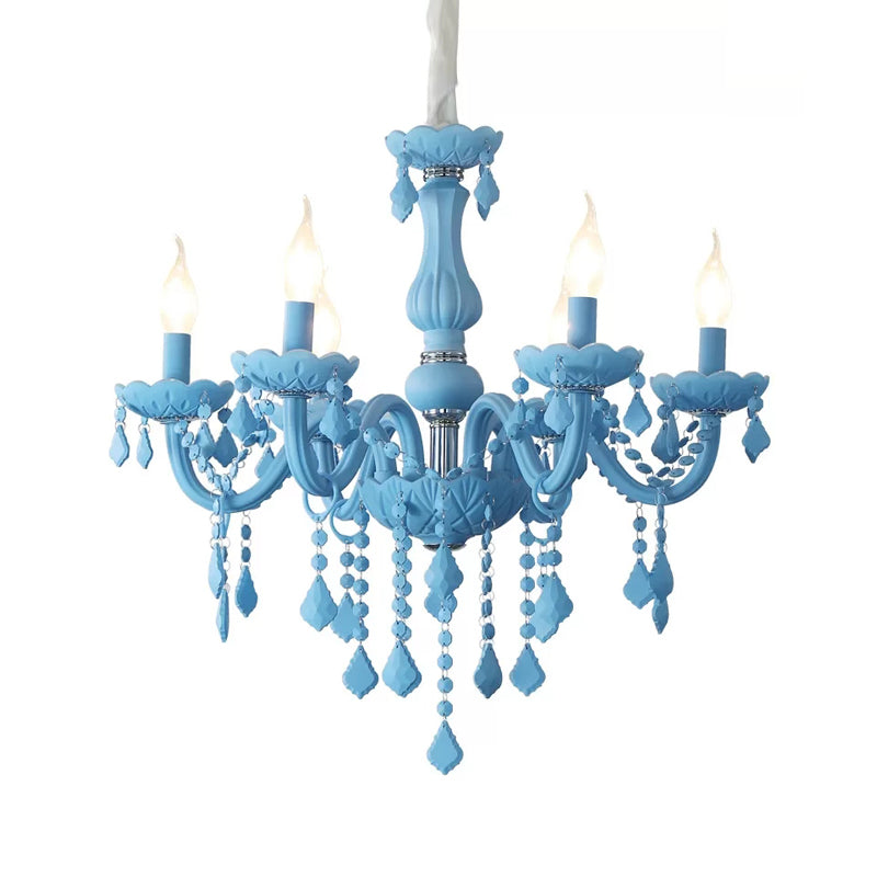 Macaron Stylish Suspension Light with Crystal Deco Candle Chandelier for Teen - Rebooters