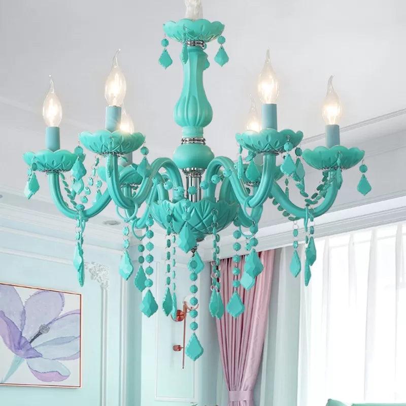 Macaron Stylish Suspension Light with Crystal Deco Candle Chandelier for Teen - Rebooters