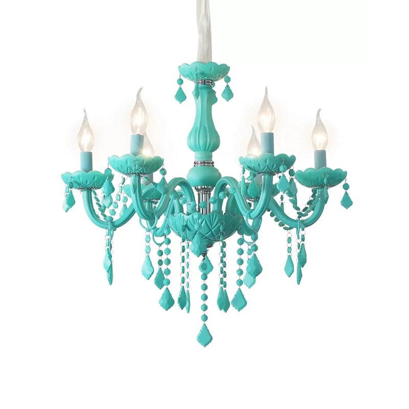 Macaron Stylish Suspension Light with Crystal Deco Candle Chandelier for Teen - Rebooters