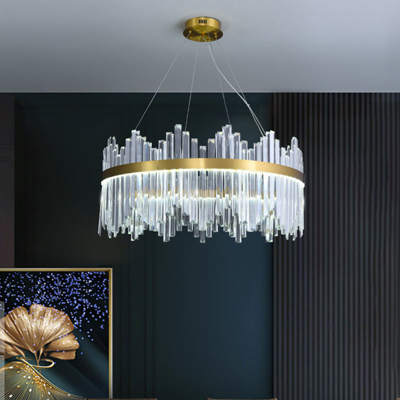 Wavy-Trim Round LED Chandelier Modern Gold Crystal Light - Rebooters