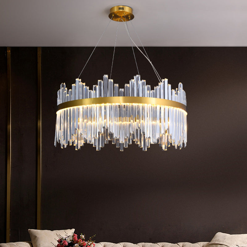 Wavy-Trim Round LED Chandelier Modern Gold Crystal Light - Rebooters