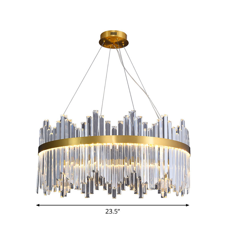 Wavy-Trim Round LED Chandelier Modern Gold Crystal Light - Rebooters