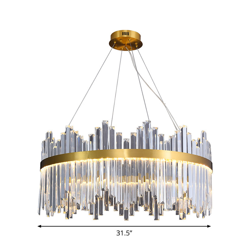 Wavy-Trim Round LED Chandelier Modern Gold Crystal Light - Rebooters