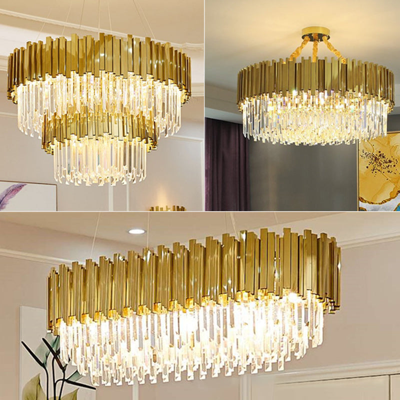 Tri-Sided Crystal Rod LED Chandelier Contemporary Gold Light - Rebooters