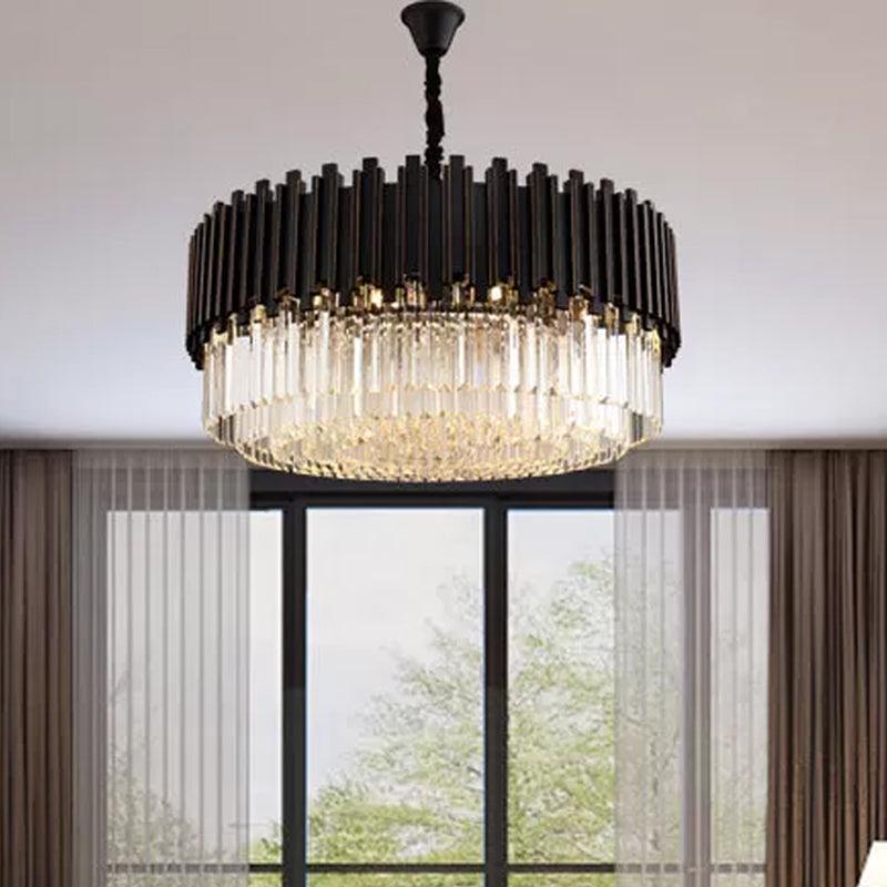 Black Drum Shaped Chandelier Modern Style Crystal 8/10/12-Bulb Pendant Lamp - Rebooters
