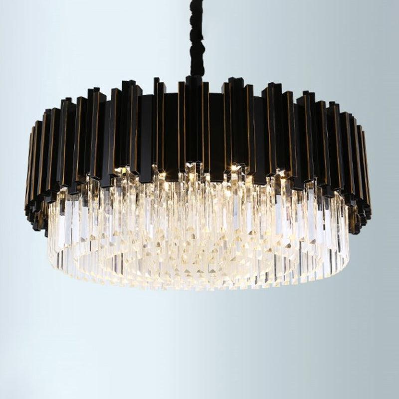 Black Drum Shaped Chandelier Modern Style Crystal 8/10/12-Bulb Pendant Lamp - Rebooters