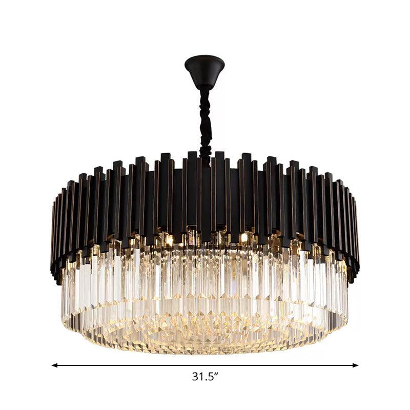Black Drum Shaped Chandelier Modern Style Crystal 8/10/12-Bulb Pendant Lamp - Rebooters