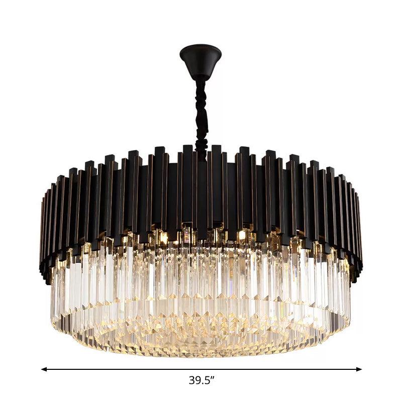 Black Drum Shaped Chandelier Modern Style Crystal 8/10/12-Bulb Pendant Lamp - Rebooters