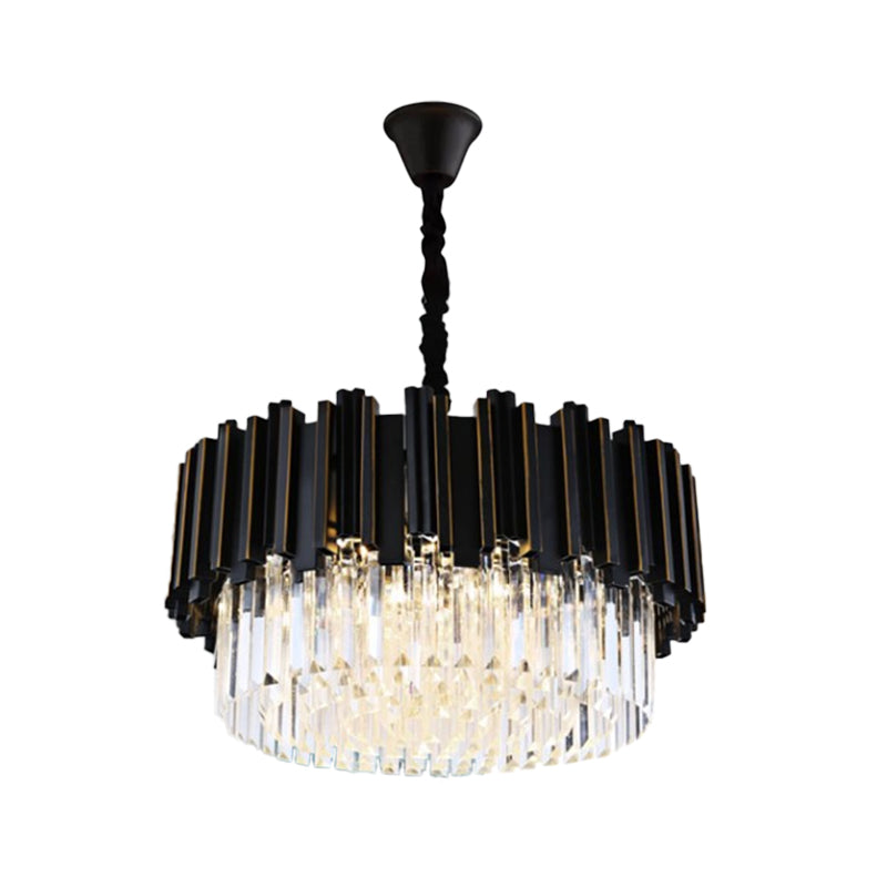 Black Drum Shaped Chandelier Modern Style Crystal 8/10/12-Bulb Pendant Lamp - Rebooters