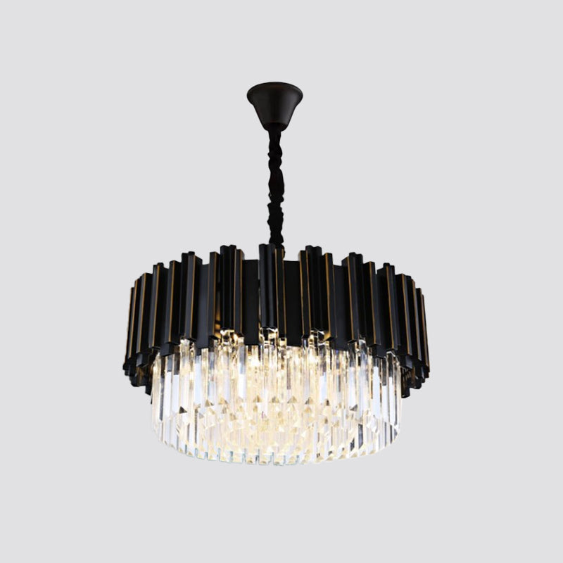 Black Drum Shaped Chandelier Modern Style Crystal 8/10/12-Bulb Pendant Lamp - Rebooters