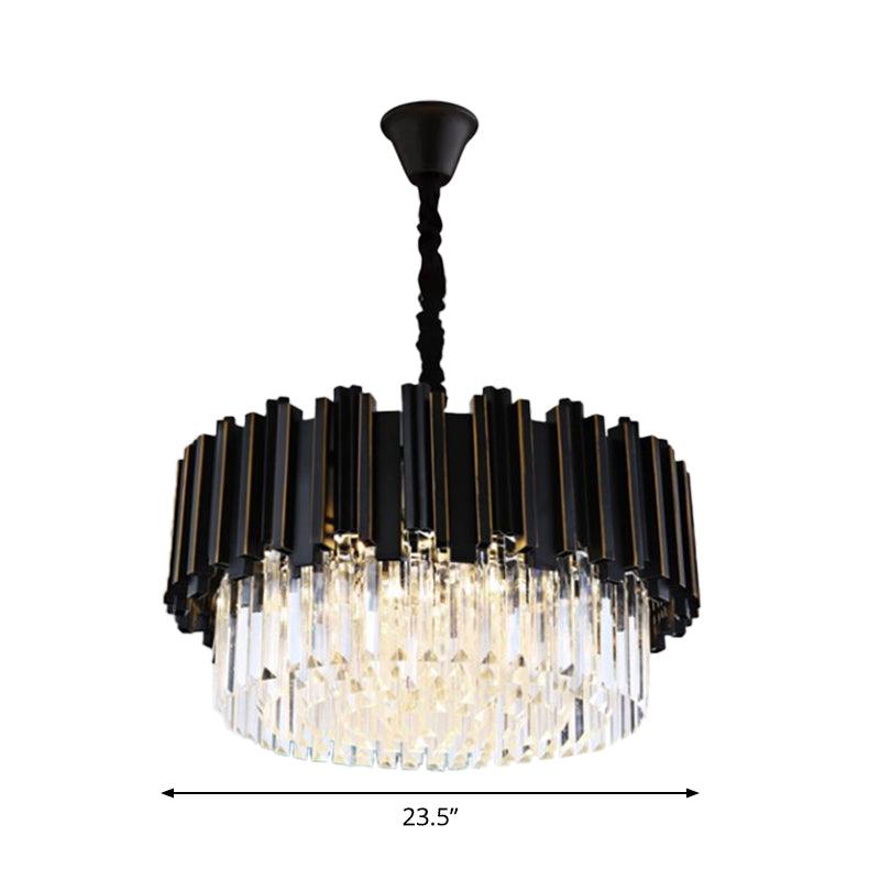 Black Drum Shaped Chandelier Modern Style Crystal 8/10/12-Bulb Pendant Lamp - Rebooters