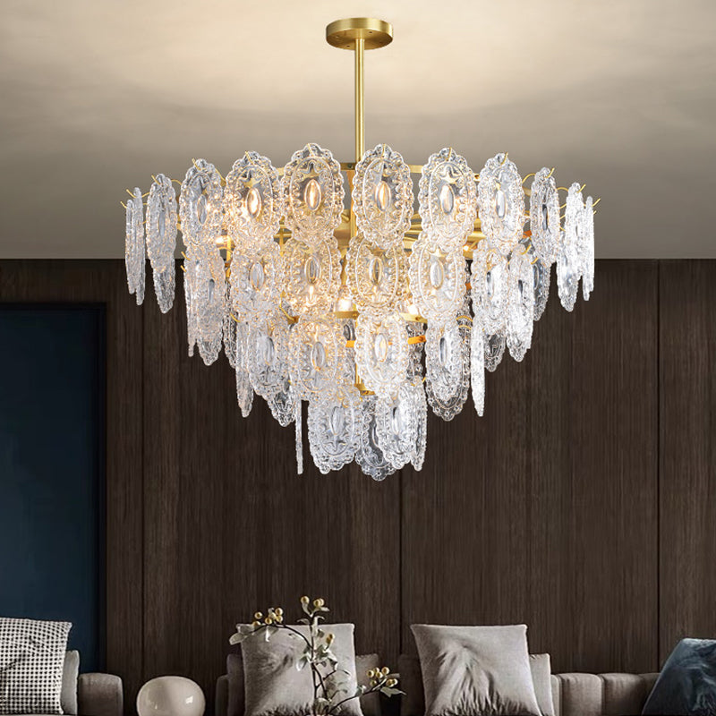 2/3/4-Tiered Scalloped Glass Chandelier Modern Gold Light - Rebooters