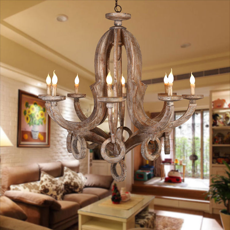 Distressed Wood Ceiling Chandelier Curved Frame Pendant Light - Rebooters