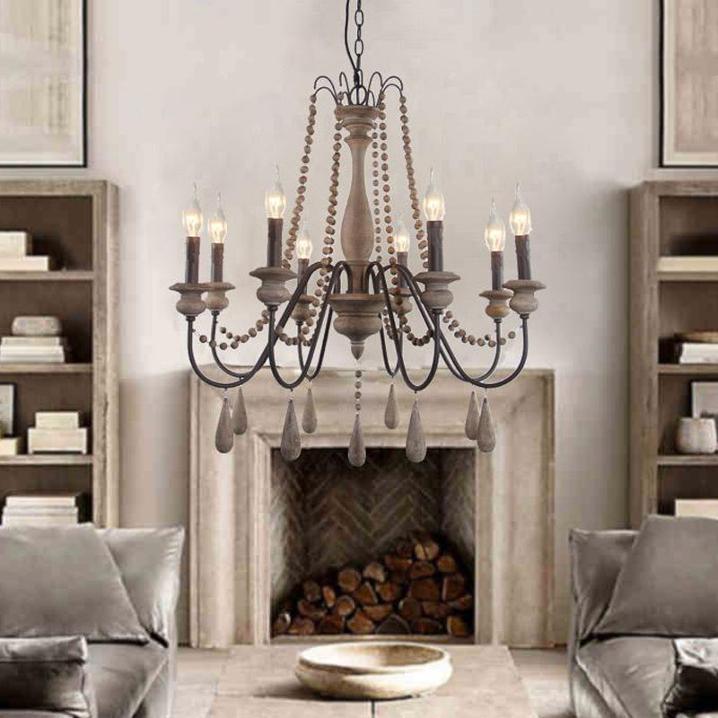 Farmhouse Swooping Arm Chandelier Wood Hanging Ceiling Light - Rebooters