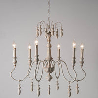 6 Heads Wood Hanging Ceiling Light Country Distressed Chandelier - Rebooters