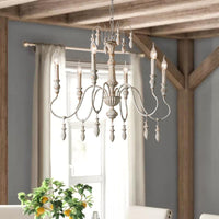 6 Heads Wood Hanging Ceiling Light Country Distressed Chandelier - Rebooters