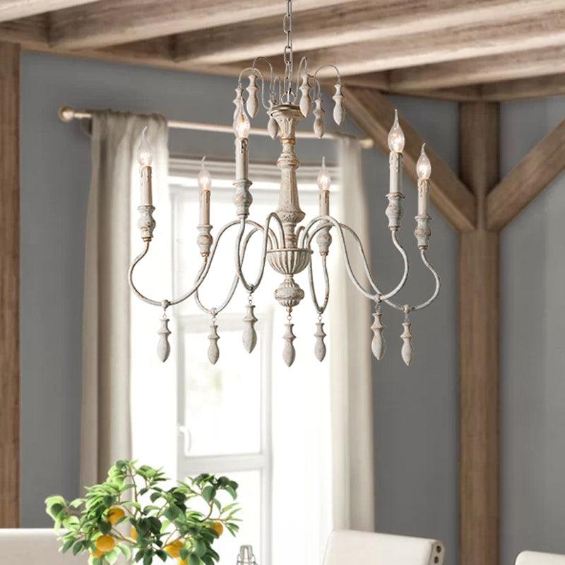 6 Heads Wood Hanging Ceiling Light Country Distressed Chandelier - Rebooters