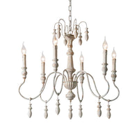 6 Heads Wood Hanging Ceiling Light Country Distressed Chandelier - Rebooters
