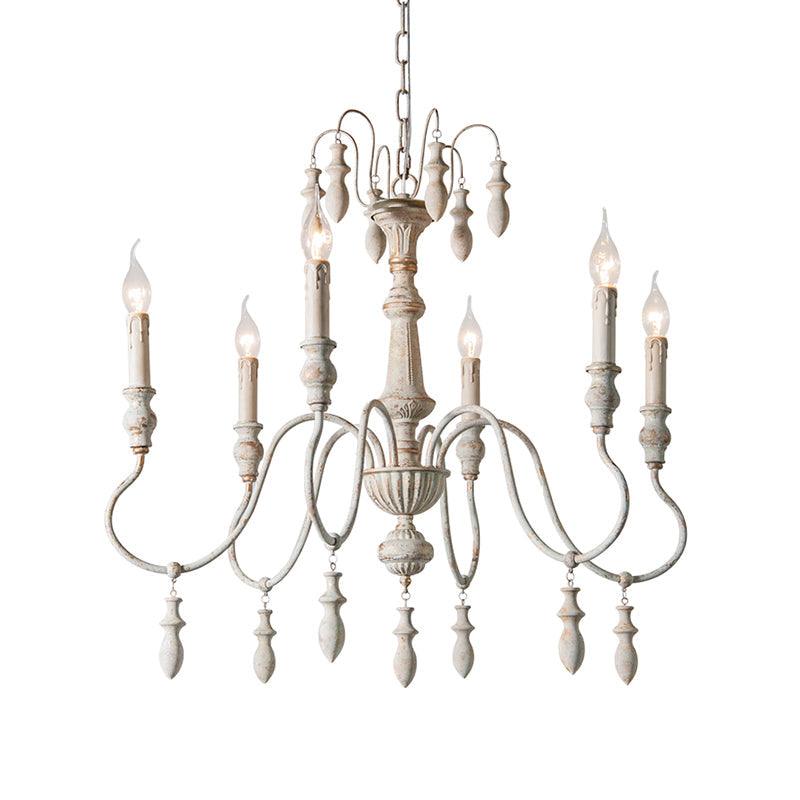 6 Heads Wood Hanging Ceiling Light Country Distressed Chandelier - Rebooters