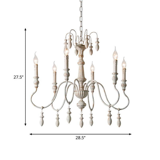 6 Heads Wood Hanging Ceiling Light Country Distressed Chandelier - Rebooters
