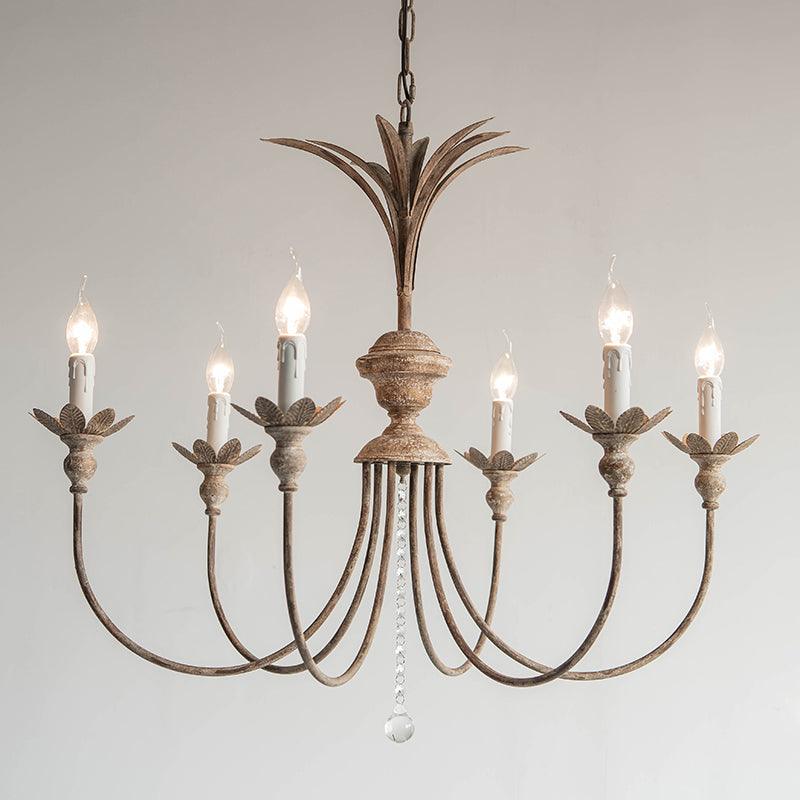 6 Bulbs Iron Chandelier Light Fixture Classic Rust Candlestick - Rebooters