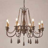 Bead Strand Hanging Chandelier Distressed Wood Lamp Design - Rebooters