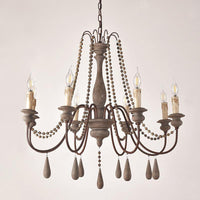 Bead Strand Hanging Chandelier Distressed Wood Lamp Design - Rebooters