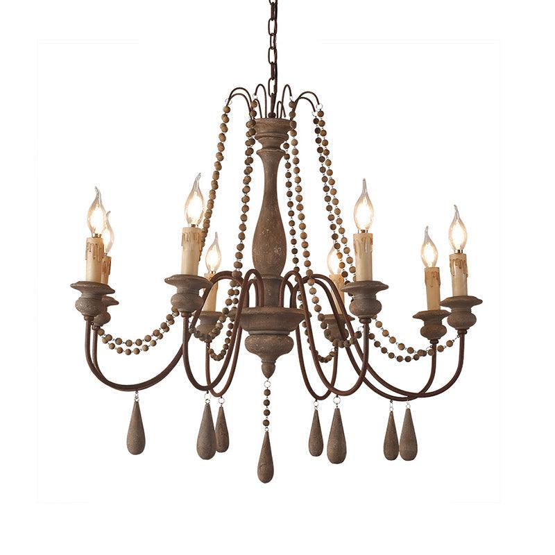 Bead Strand Hanging Chandelier Distressed Wood Lamp Design - Rebooters