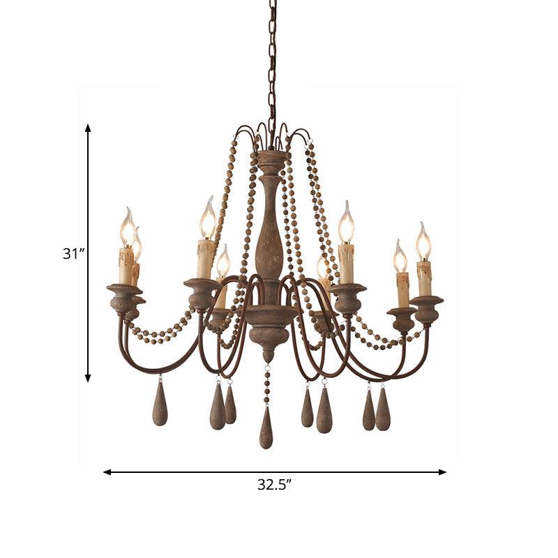 Bead Strand Hanging Chandelier Distressed Wood Lamp Design - Rebooters