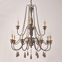 Bead Strand Hanging Chandelier Distressed Wood Lamp Design - Rebooters