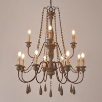 Bead Strand Hanging Chandelier Distressed Wood Lamp Design - Rebooters