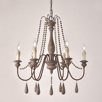 Bead Strand Hanging Chandelier Distressed Wood Lamp Design - Rebooters