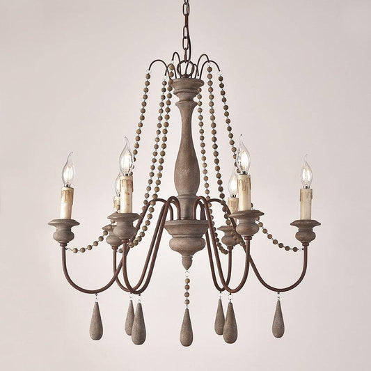 Bead Strand Hanging Chandelier Distressed Wood Lamp Design - Rebooters