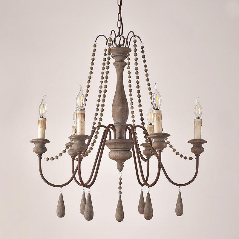 Bead Strand Hanging Chandelier Distressed Wood Lamp Design - Rebooters